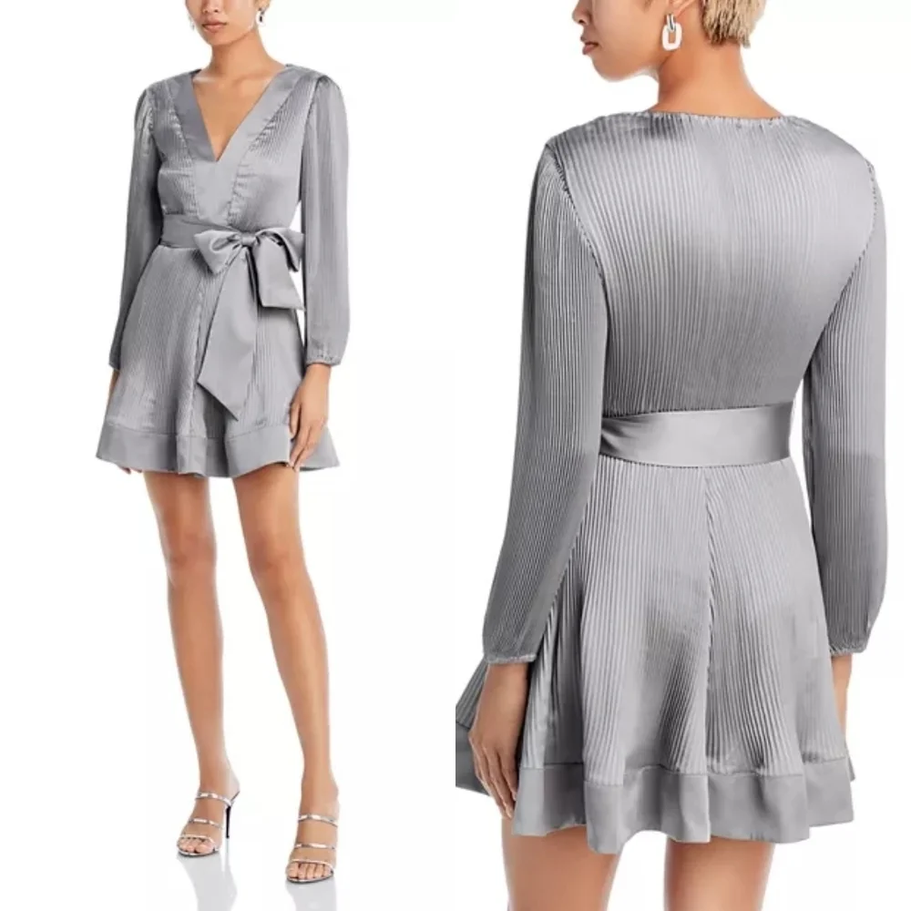 Milly Silver Liv Solid Pleat Mini Dress